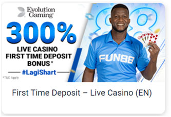 Claim 300% live casino first time deposit bonus only on Fun88